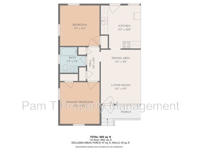 2 Bedroom 1 bath apartment property image